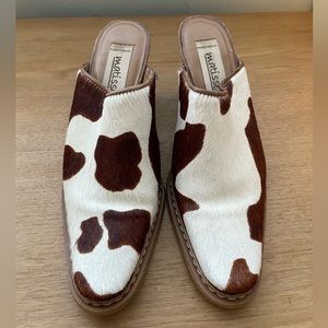 Cow hide slip ons